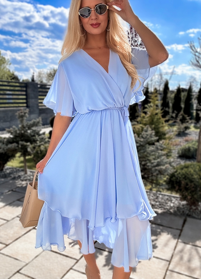 MIDI sukienka na lato z kopertowym dekoltem BLUE - N105B