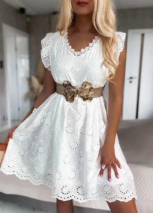 Biała BOHO sukienka z bawełny HAFTOWANA - N170