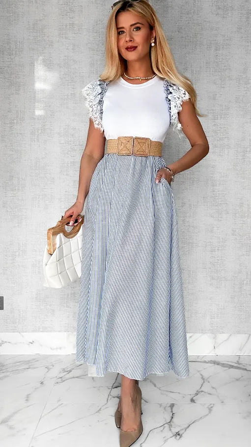 Luźna MAXI sukienka w paski ONE SIZE bawełniana - P491