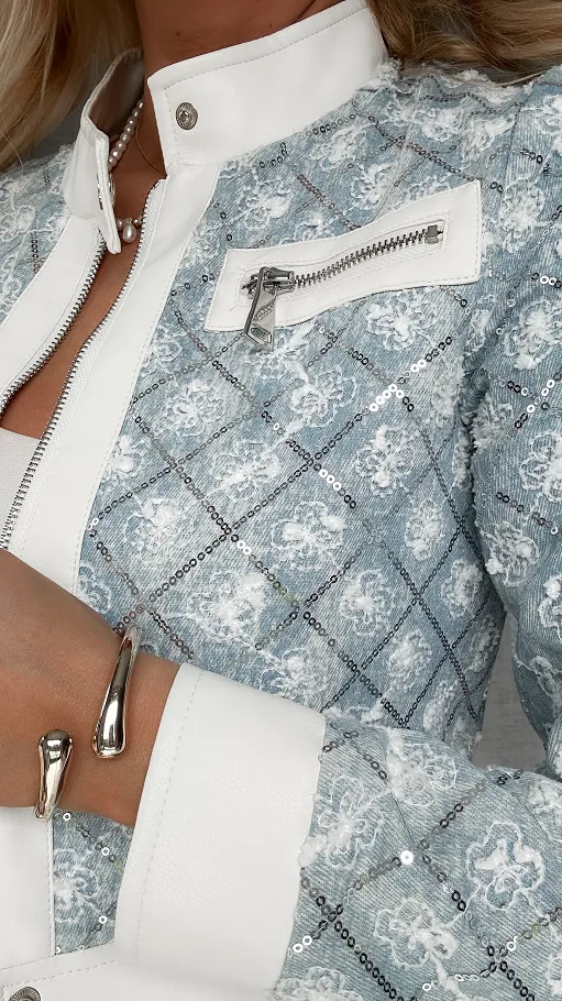 Ekskluzywna jeansowa katana łączona z eko skórą - P571