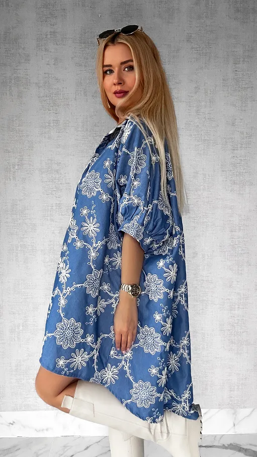 Duża luźna koszula bawełniana cała haftowana ONE SIZE - P440