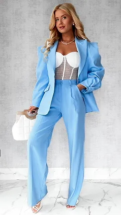 Eleganckie spodnie z zaszewkami i gumką w pasie BLUE - P638
