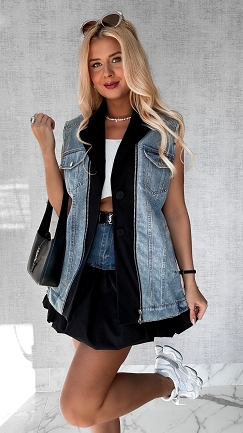 Modna kamizelka jeansowa w stylu marynarki ONE SIZE - P385