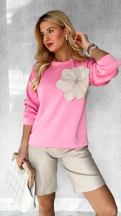 Masełkowa różowa bluza z kwiatem ONE SIZE - P237C