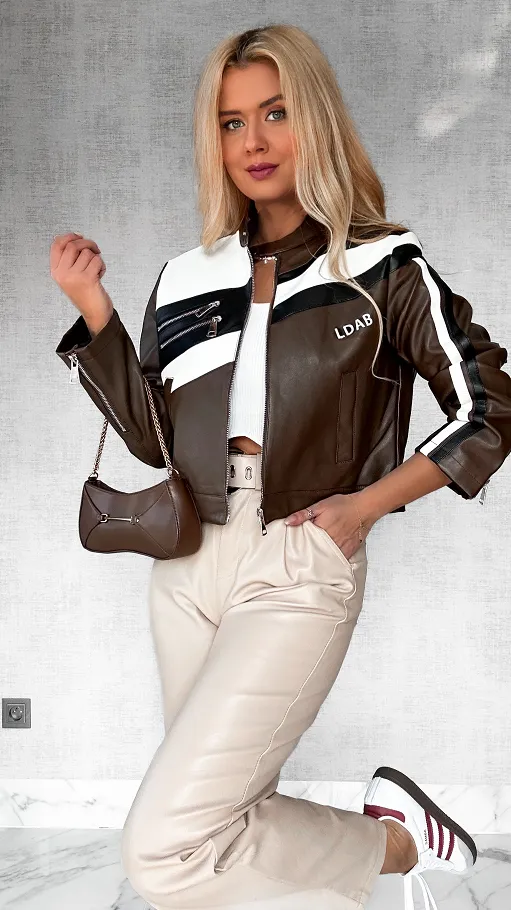 Czekoladowa kurtka BIKER z eko skóry ONE SIZE - P521A