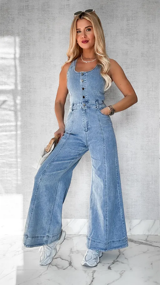 Elastyczny kombinezon jeansowy na ramiączkach BLUE JEANS - P463