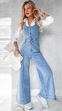 Elastyczny kombinezon jeansowy na ramiączkach BLUE JEANS - P463