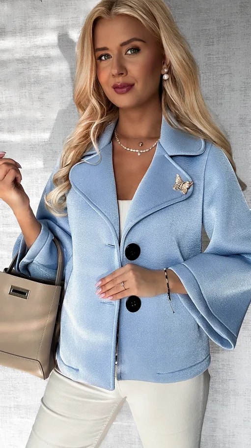 Modowy pudełkowy płaszcz na wiosnę z połyskiem BLUE - P602