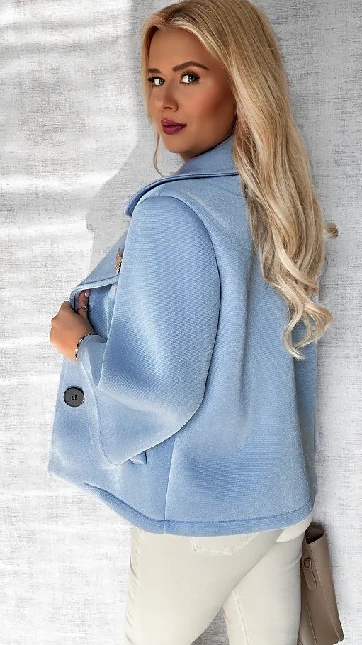 Modowy pudełkowy płaszcz na wiosnę z połyskiem BLUE - P602