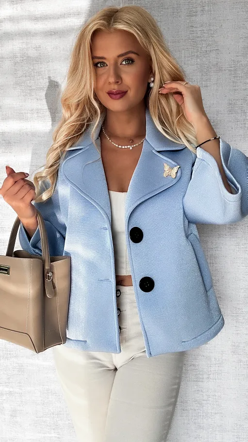 Modowy pudełkowy płaszcz na wiosnę z połyskiem BLUE - P602