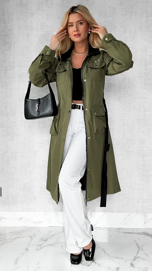 Wiosenny płaszcz kurtka PARKA w kolorze khaki - P584