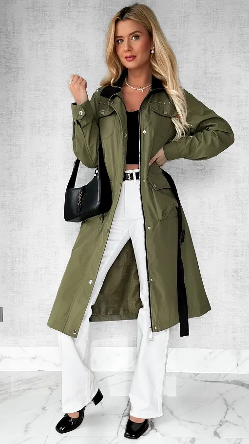Wiosenny płaszcz kurtka PARKA w kolorze khaki - P584