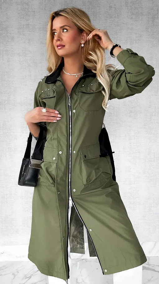 Wiosenny płaszcz kurtka PARKA w kolorze khaki - P584