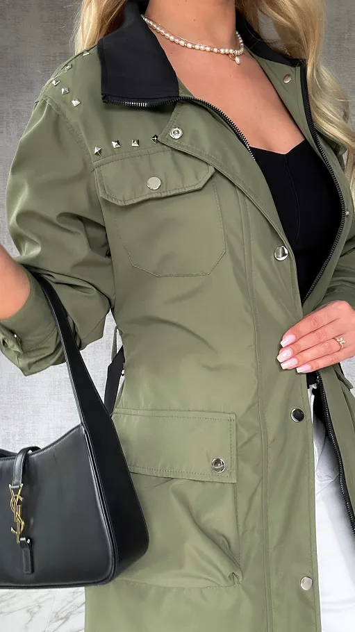 Wiosenny płaszcz kurtka PARKA w kolorze khaki - P584