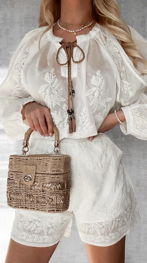 Piękny komplet mgiełka w stylu BOHO w kolorze ecru ONE SIZE - P477