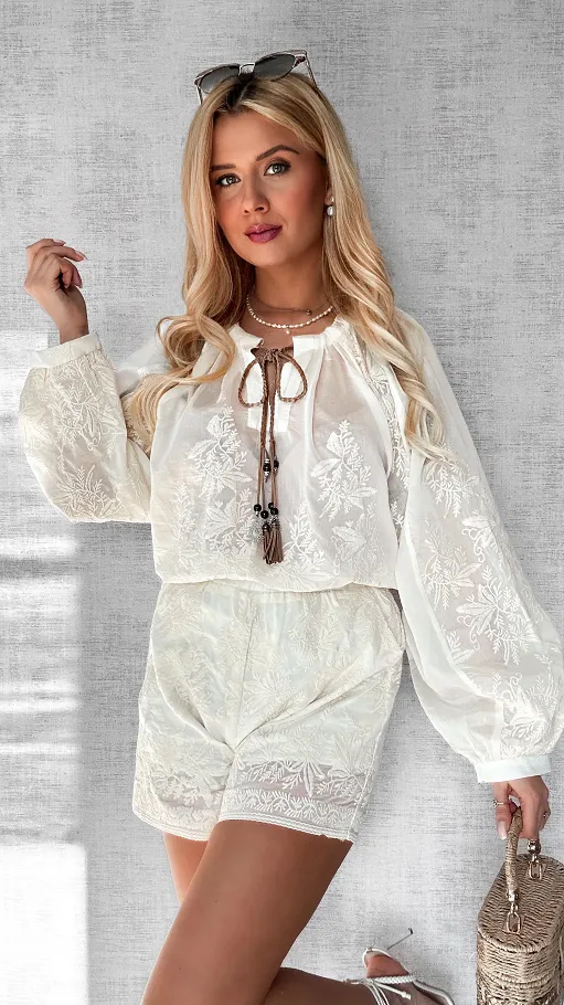 Piękny komplet mgiełka w stylu BOHO w kolorze ecru ONE SIZE - P477