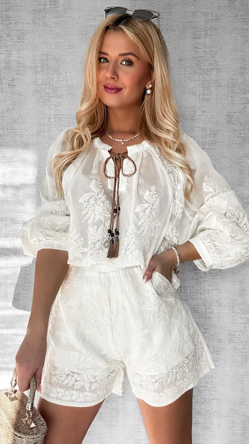 Piękny komplet mgiełka w stylu BOHO w kolorze ecru ONE SIZE - P477