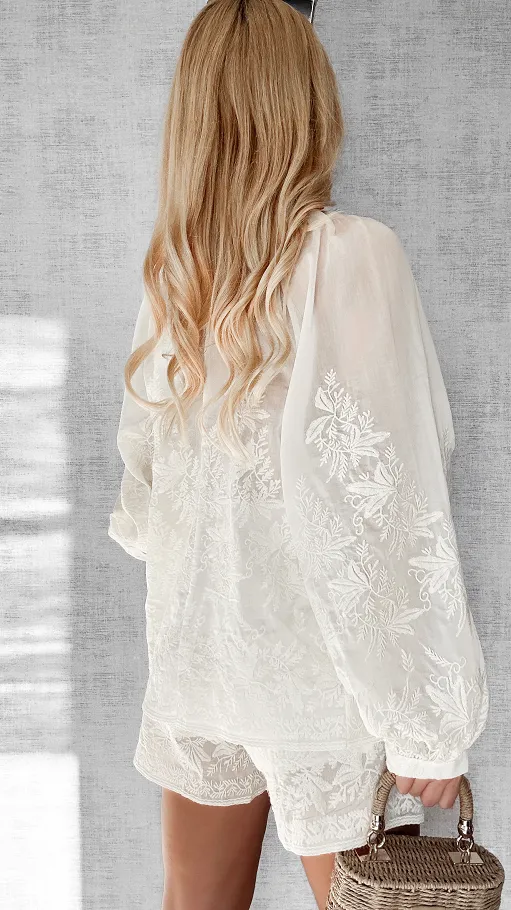 Piękny komplet mgiełka w stylu BOHO w kolorze ecru ONE SIZE - P477