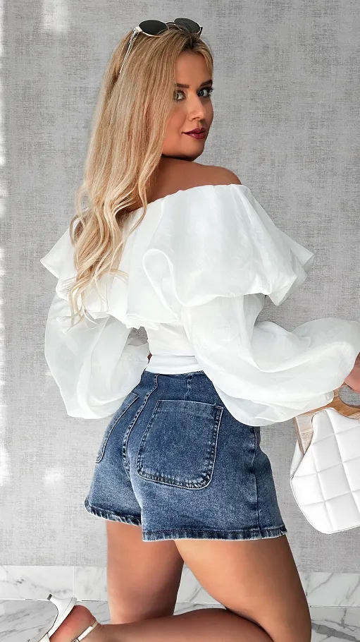 Elastyczne jeansowe spódnico-spodenki z guzikami BLUE JEANS - P531