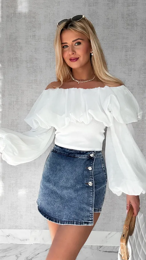 Elastyczne jeansowe spódnico-spodenki z guzikami BLUE JEANS - P531