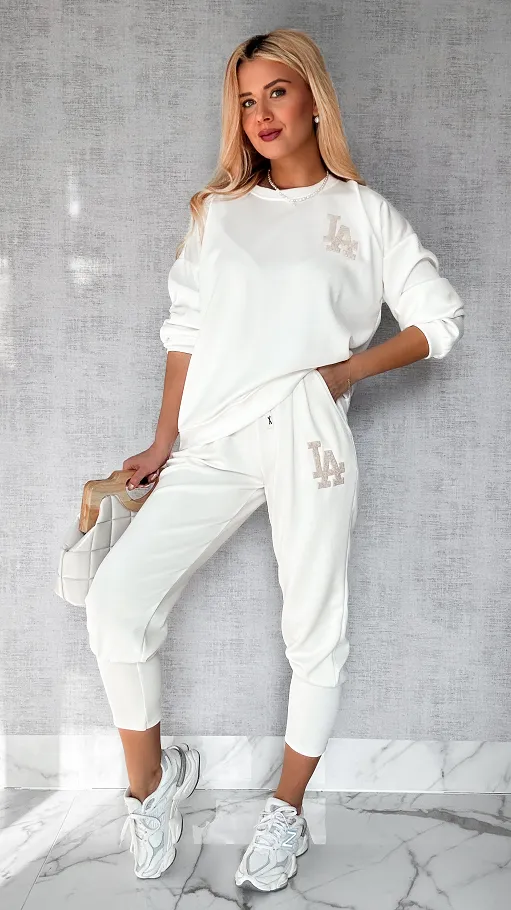 Masełkowy dres w białym kolorze bluza + spodnie ONE SIZE - P414B