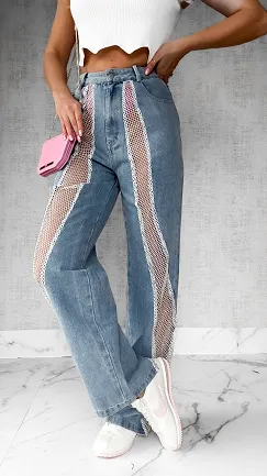 Spodnie jeansowe z siateczką BLUE JEANS - P202
