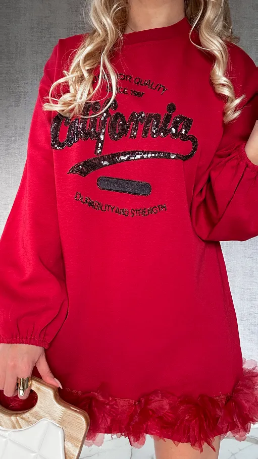Bawełniana bordowa sukienka CALIFORNIA one size - P401