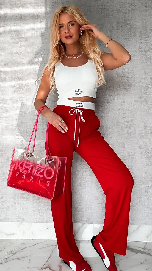 Wygodny sportowy komplet TOP + czerwone spodnie ONE SIZE - P556A