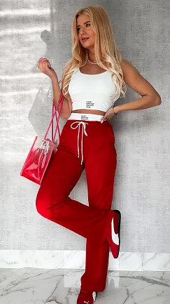 Wygodny sportowy komplet TOP + czerwone spodnie ONE SIZE - P556A