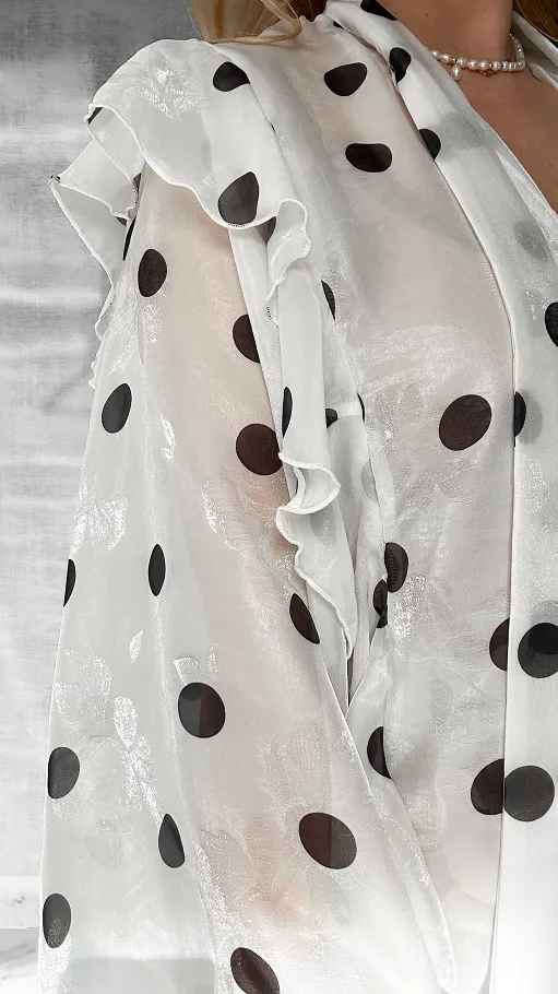 Bluzka koszulowa mgiełka w czarne grochy ONE SIZE - P586