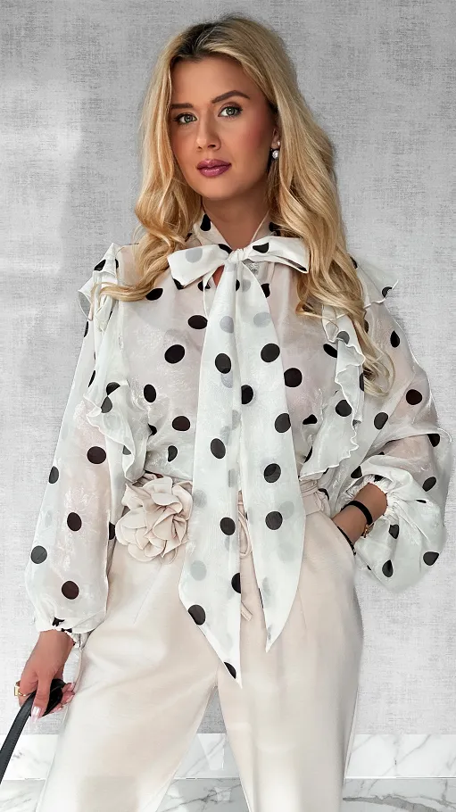 Bluzka koszulowa mgiełka w czarne grochy ONE SIZE - P586