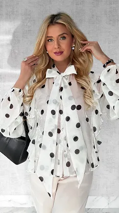 Bluzka koszulowa mgiełka w czarne grochy ONE SIZE - P586
