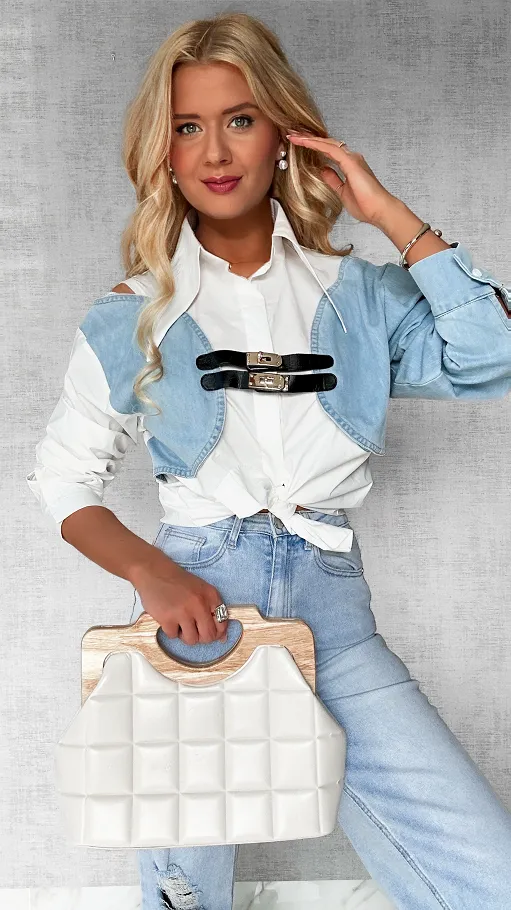 Stylowa bawełniana koszula z jeansowymi elementami ONE SIZE - P594