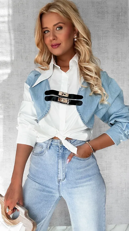 Stylowa bawełniana koszula z jeansowymi elementami ONE SIZE - P594