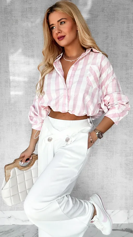 Modna koszula w różową kratę ściągana w pasie gumką ONE SIZE - P394