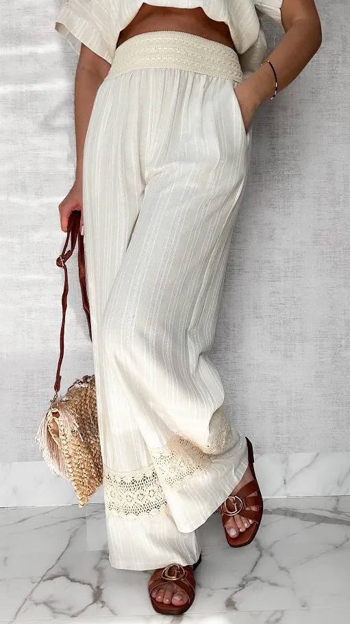 Świetny beżowy komplet BOHO ze srebrną nitką ONE SIZE - P624