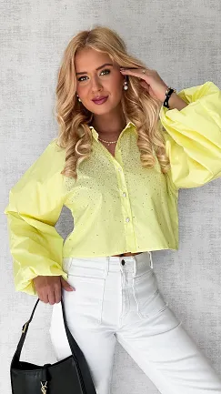 Ekstra żółta koszula zdobiona cyrkoniami ONE SIZE - P575