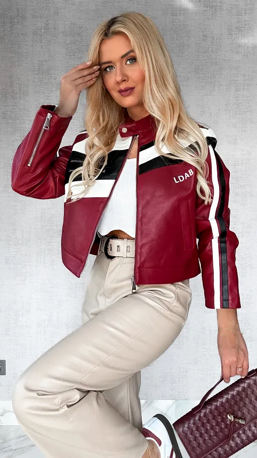 Bordowa kurtka BIKER z eko skóry ONE SIZE - P521