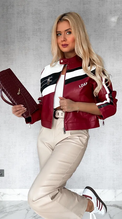 Bordowa kurtka BIKER z eko skóry ONE SIZE - P521