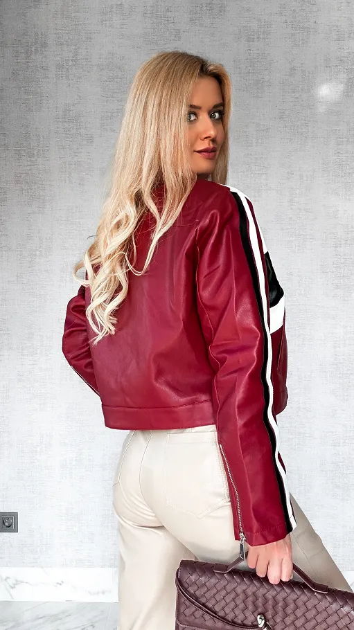 Bordowa kurtka BIKER z eko skóry ONE SIZE - P521