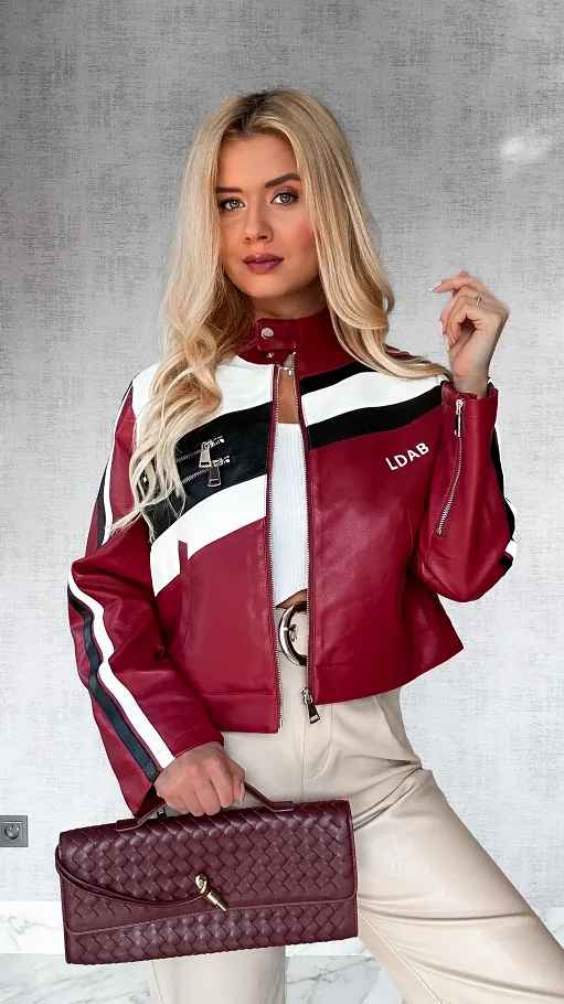 Bordowa kurtka BIKER z eko skóry ONE SIZE - P521