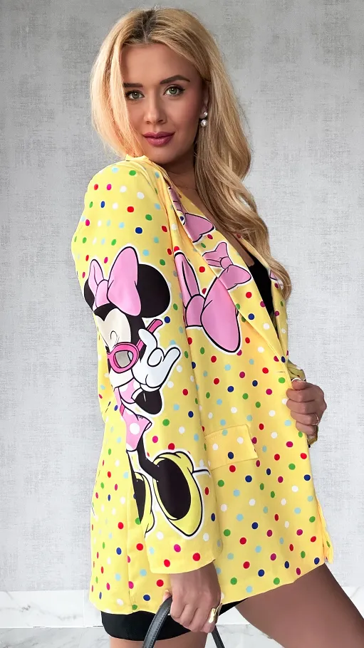 Żółta marynarka w kolorowe grochy OVERSIZE z bajkowym motywem - P411A