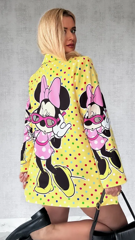 Żółta marynarka w kolorowe grochy OVERSIZE z bajkowym motywem - P411A