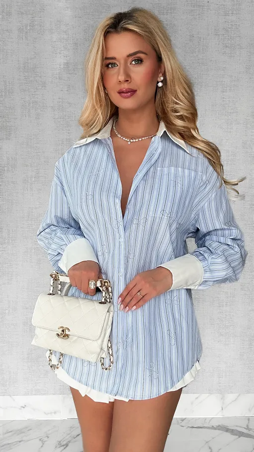 Koszula w paski zdobiona kokardkami z cyrkonii ONE SIZE - P591