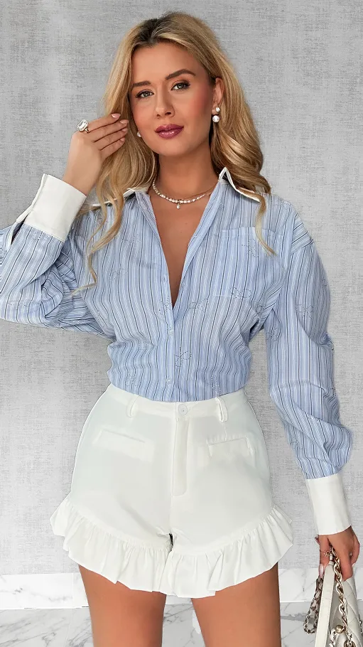 Koszula w paski zdobiona kokardkami z cyrkonii ONE SIZE - P591