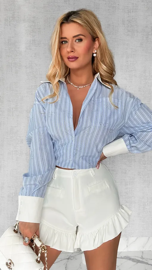Koszula w paski zdobiona kokardkami z cyrkonii ONE SIZE - P591