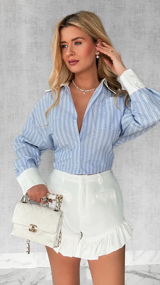 Koszula w paski zdobiona kokardkami z cyrkonii ONE SIZE - P591