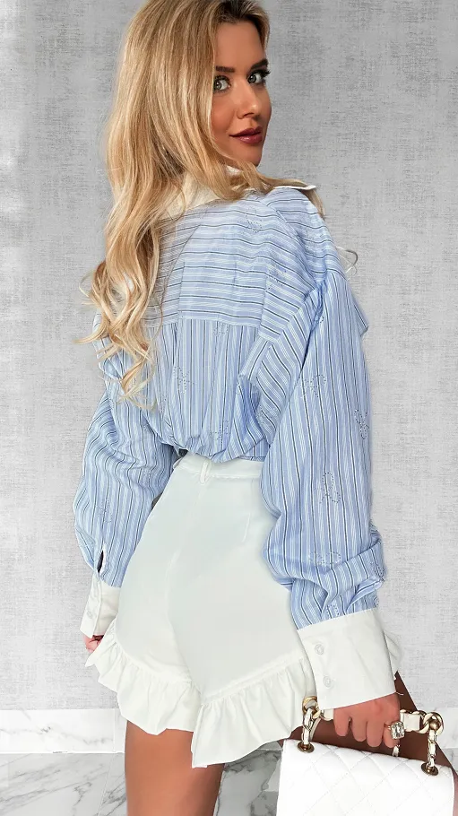 Koszula w paski zdobiona kokardkami z cyrkonii ONE SIZE - P591
