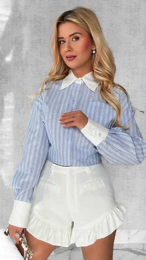 Koszula w paski zdobiona kokardkami z cyrkonii ONE SIZE - P591
