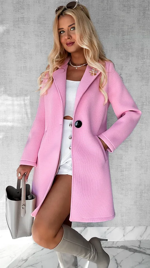 Wiosenny płaszcz zapinany na jeden guzik PINK - P478